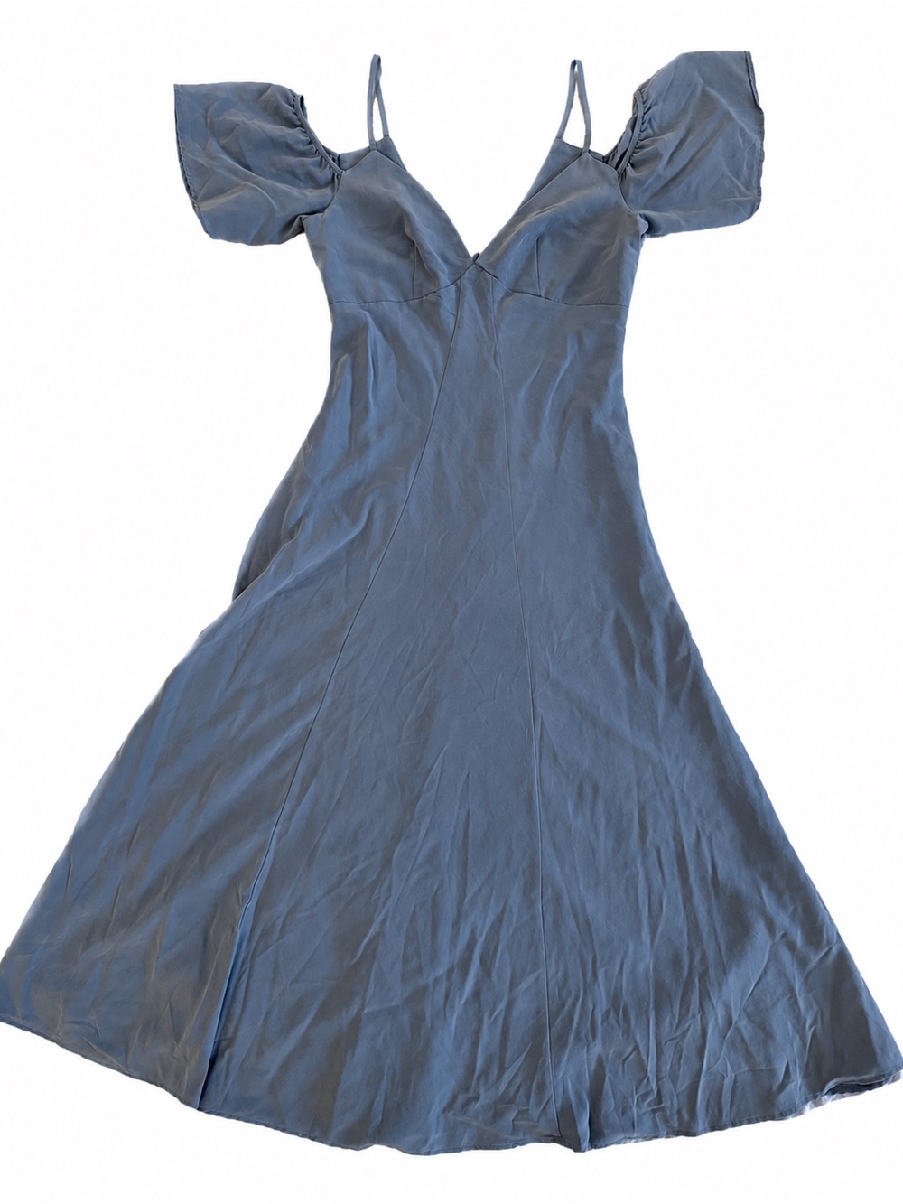 Zara Dusty Blue Off Shoulder Flutter Sleeve Maxi Dress Small - Picture 3 of 5